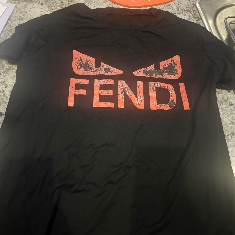 Fendi Men's Black Tee with Red Logo